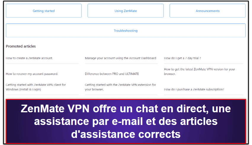 ZenMate VPN : Assistance clientèle